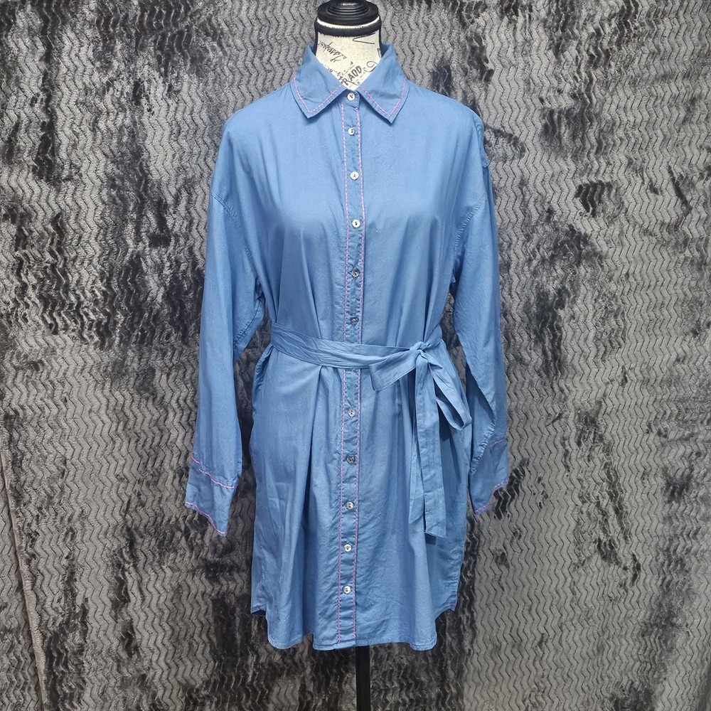 Natural Life Denim Shirt Dress Womens  XS/S Belted Long Sleeve‎ Embroidered Boho